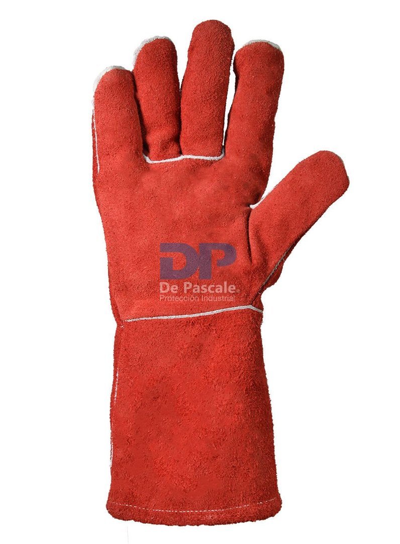 GUANTE DE SOLDADOR LARGO ROJO DESCARNE FORRADO DE PASCALE